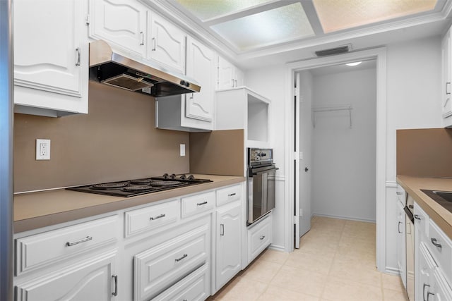 kitchen featuring white cabinets and black appliances