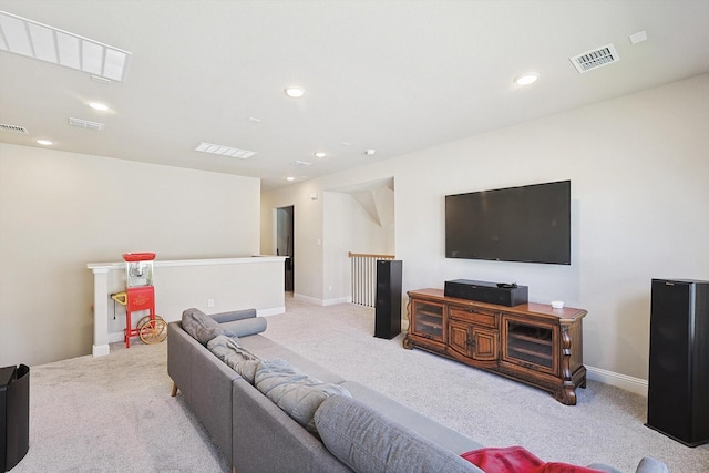 living room featuring light colored carpet