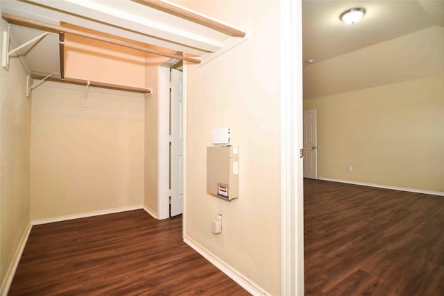 interior space with dark wood-type flooring