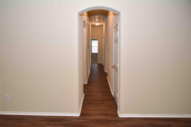 corridor with dark hardwood / wood-style floors