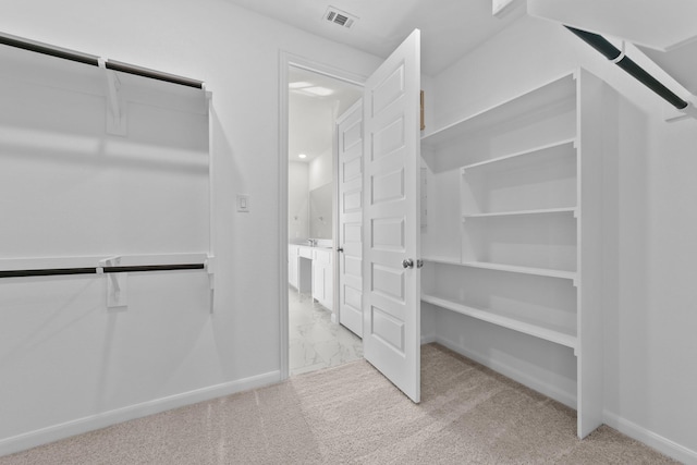 spacious closet with light colored carpet