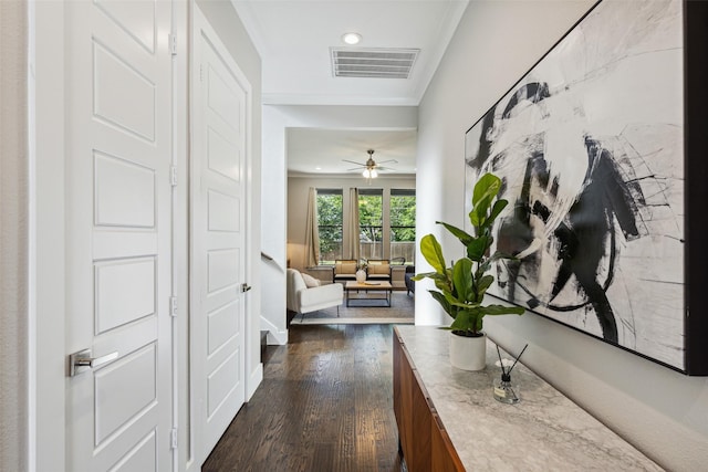 hall featuring dark hardwood / wood-style floors