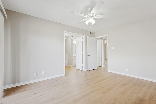 interior space with ceiling fan and light hardwood / wood-style floors