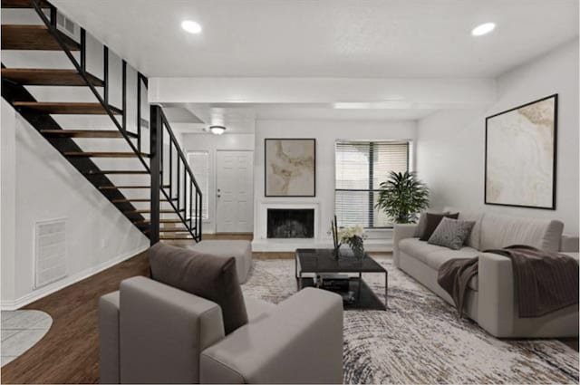 living room with wood-type flooring