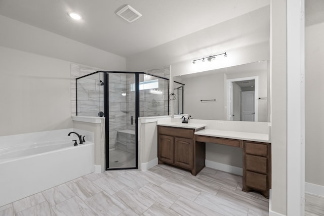 2021 Crystal Palace Blvd, Alvarado, TX 76009 - bathroom with a stall shower, a garden tub, vanity, and visible vents