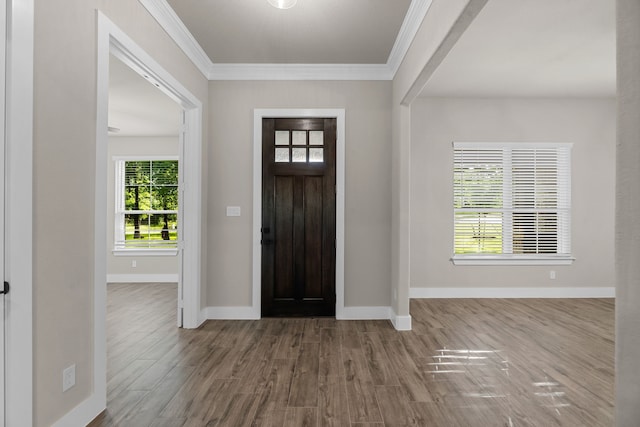 2021 Crystal Palace Blvd, Alvarado, TX 76009 - foyer with baseboards, crown molding, and wood finished floors