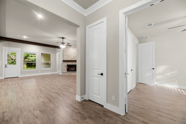 2021 Crystal Palace Blvd, Alvarado, TX 76009 - unfurnished living room featuring wood finished floors, visible vents, baseboards, and a ceiling fan