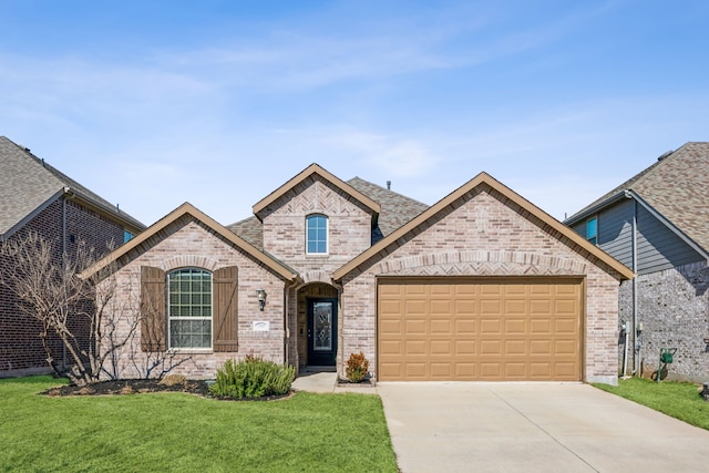 view of front of home featuring a garage and a front yard