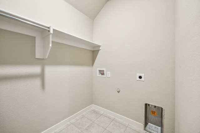 laundry room featuring washer hookup, light tile patterned floors, hookup for an electric dryer, and gas dryer hookup