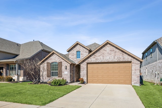 view of front of home featuring a garage and a front lawn