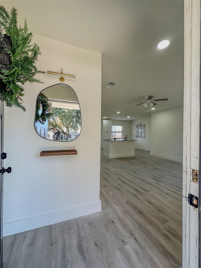 interior space featuring ceiling fan and wood-type flooring