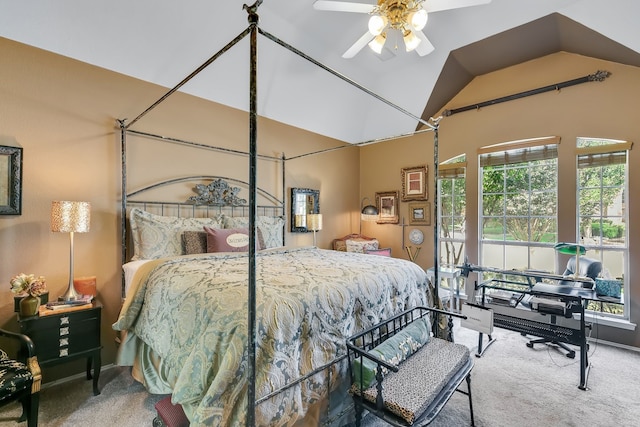 carpeted bedroom with vaulted ceiling