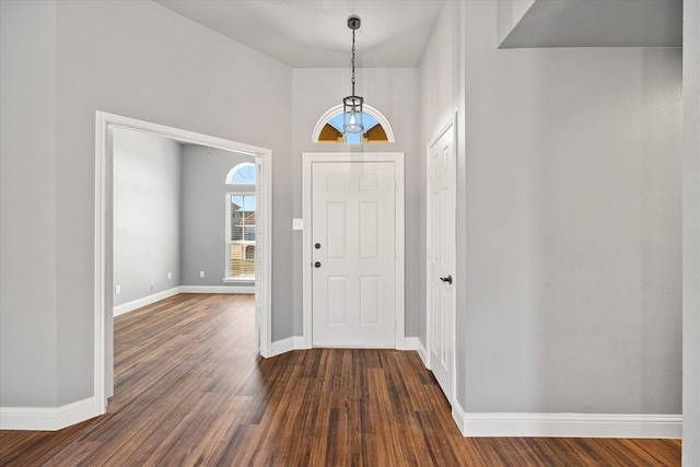 entryway with dark hardwood / wood-style flooring