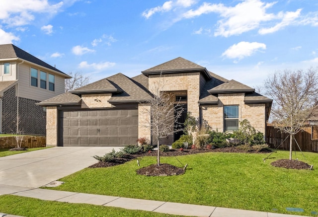 view of front of house featuring a garage and a front lawn