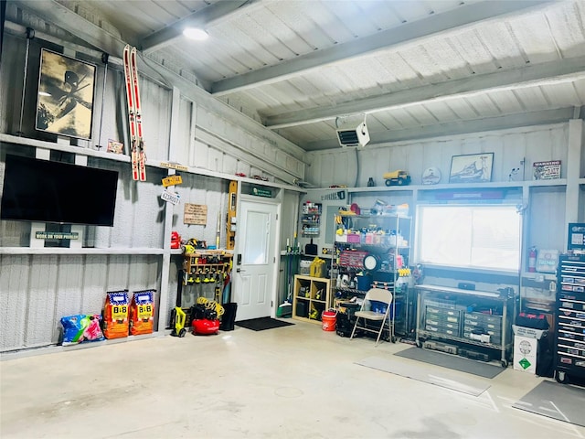 garage featuring a workshop area