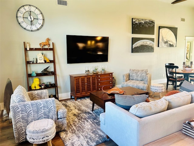 living room with hardwood / wood-style floors