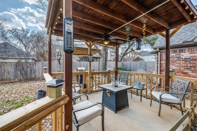 view of patio / terrace featuring a fenced backyard and ceiling fan