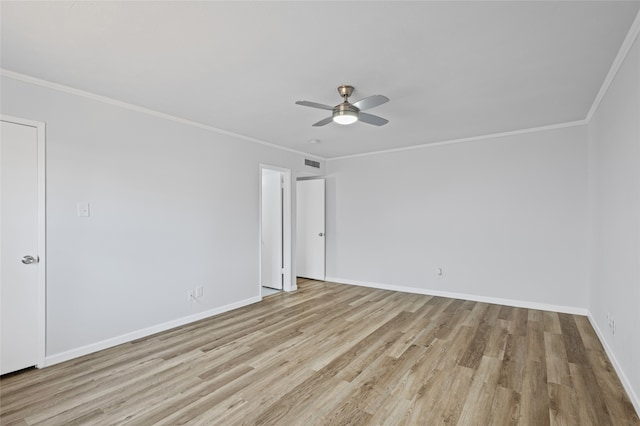 3521 Post Oak Rd, Garland, TX 75044 - unfurnished room with light wood finished floors, ornamental molding, a ceiling fan, and baseboards
