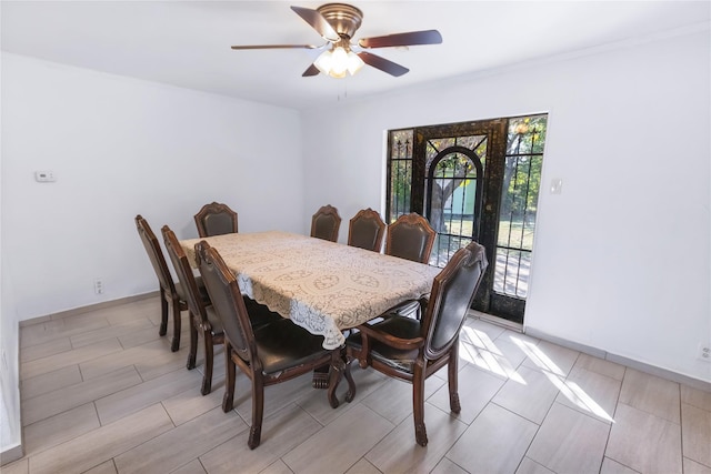 dining area featuring ceiling fan