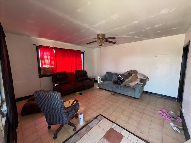 living room with ceiling fan