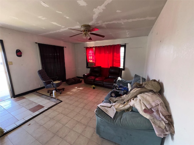 living room featuring ceiling fan