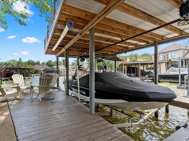 view of dock with a water view