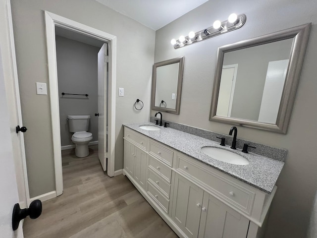 bathroom featuring vanity, wood-type flooring, and toilet