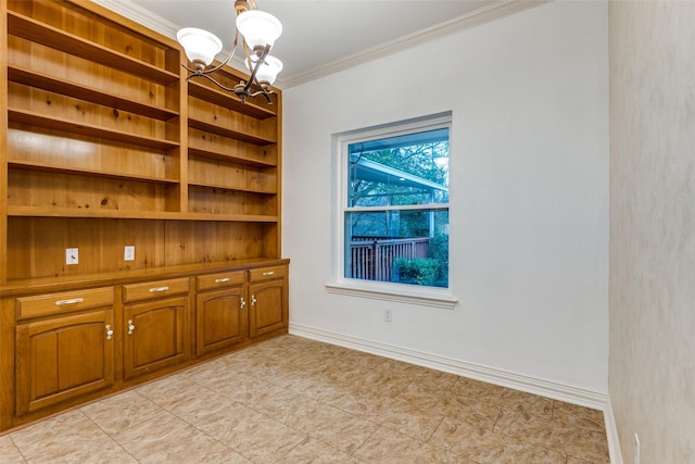 interior space with a notable chandelier and ornamental molding