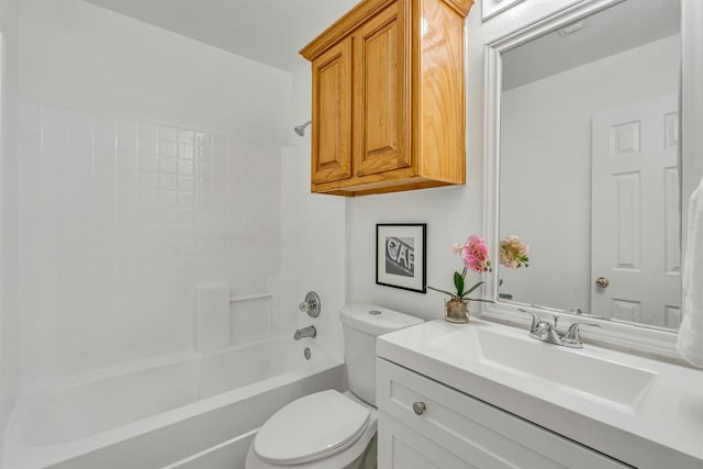 full bathroom with vanity, toilet, and washtub / shower combination