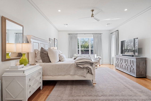 8010 Eagle Trl, Dallas, TX 75238 - bedroom featuring ornamental molding, wood finished floors, ceiling fan, and recessed lighting
