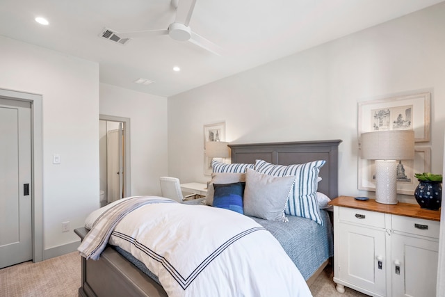 8010 Eagle Trl, Dallas, TX 75238 - bedroom with light colored carpet, recessed lighting, and a ceiling fan