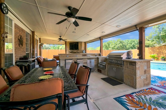 view of patio featuring ceiling fan and area for grilling