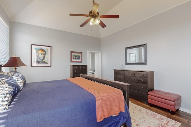 bedroom featuring hardwood / wood-style floors and ceiling fan