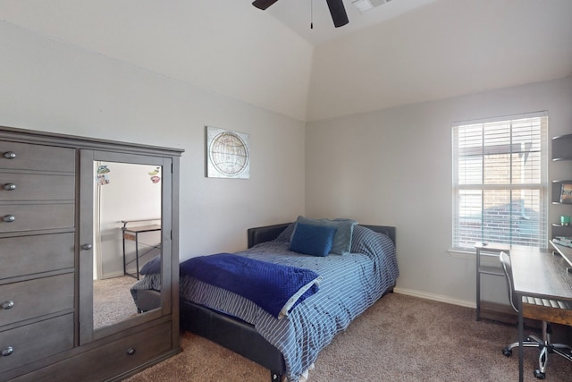 1240 Wedgewood Dr, Forney, TX 75126 - bedroom featuring carpet floors, baseboards, ceiling fan, and vaulted ceiling