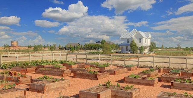 view of yard with a garden and a rural view