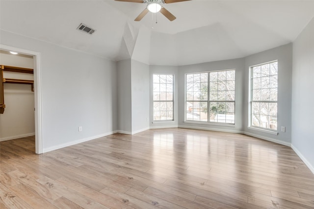 interior space featuring ceiling fan and light wood-type flooring