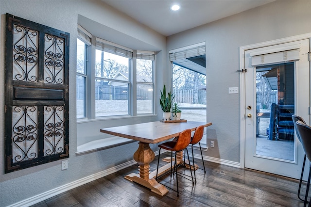 dining space featuring dark wood-type flooring