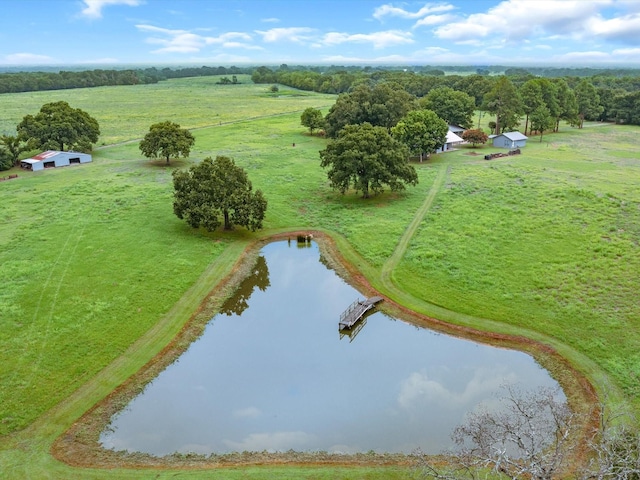 birds eye view of property with a rural view and a water view