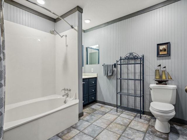 full bathroom with vanity, shower / washtub combination, and toilet