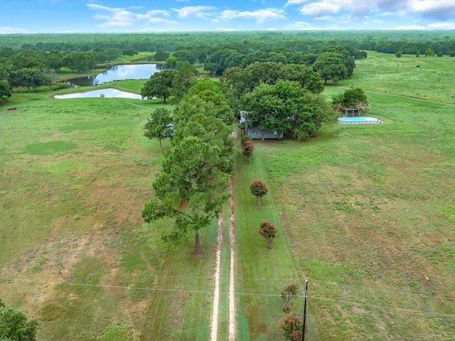 bird's eye view with a water view and a rural view