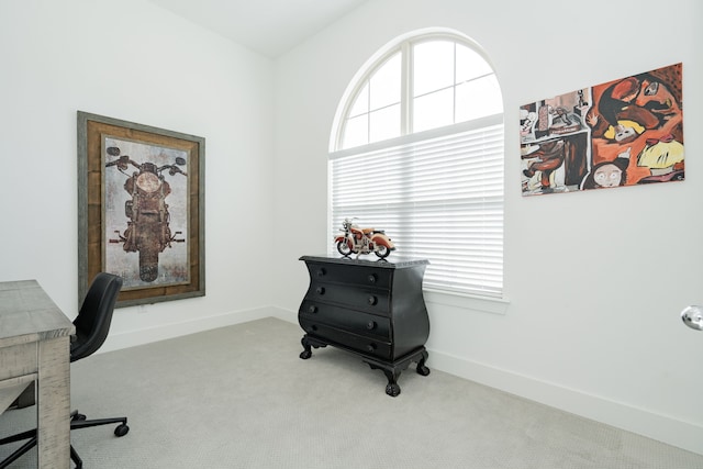 carpeted office featuring baseboards and plenty of natural light