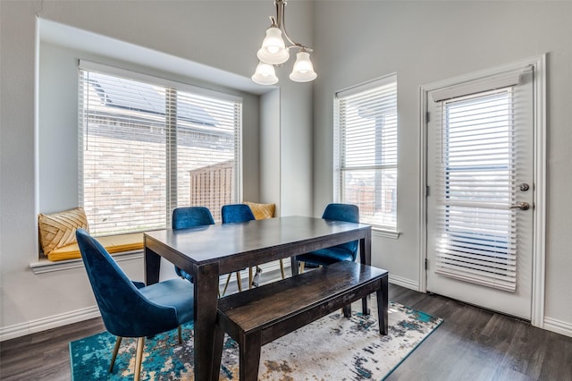 dining room featuring a healthy amount of sunlight and dark hardwood / wood-style flooring