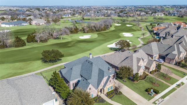 aerial view featuring a residential view and view of golf course