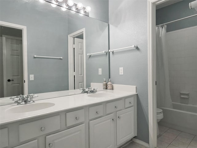 6464 Richmond Dr, Frisco, TX 75035 - full bath featuring double vanity, toilet, tile patterned floors, and shower / tub combo