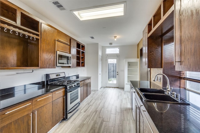 kitchen with sink, light hardwood / wood-style flooring, and stainless steel appliances