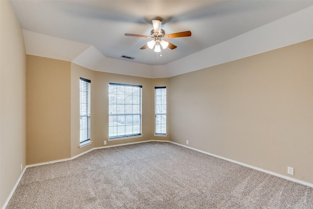 carpeted empty room with ceiling fan