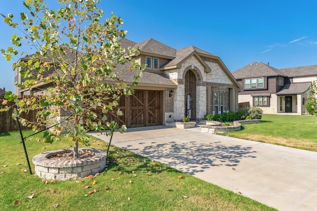 view of front of property featuring a garage and a front yard