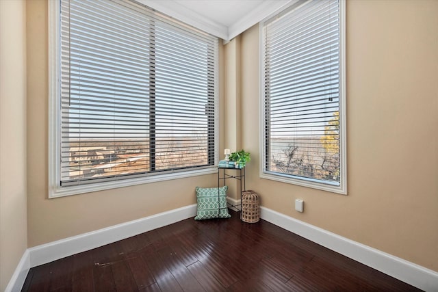 unfurnished room featuring ornamental molding and hardwood / wood-style floors