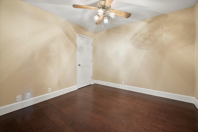 unfurnished room featuring hardwood / wood-style floors and ceiling fan