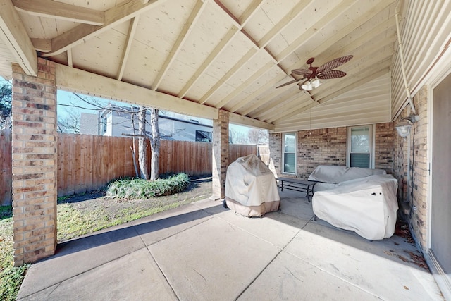 view of patio featuring grilling area and ceiling fan